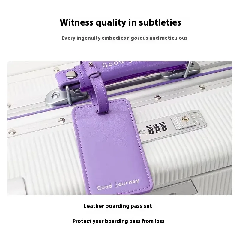 valise roulettes toupie poignée supérieure texture rugueuse couleur blanche accents violet doré usage voyage