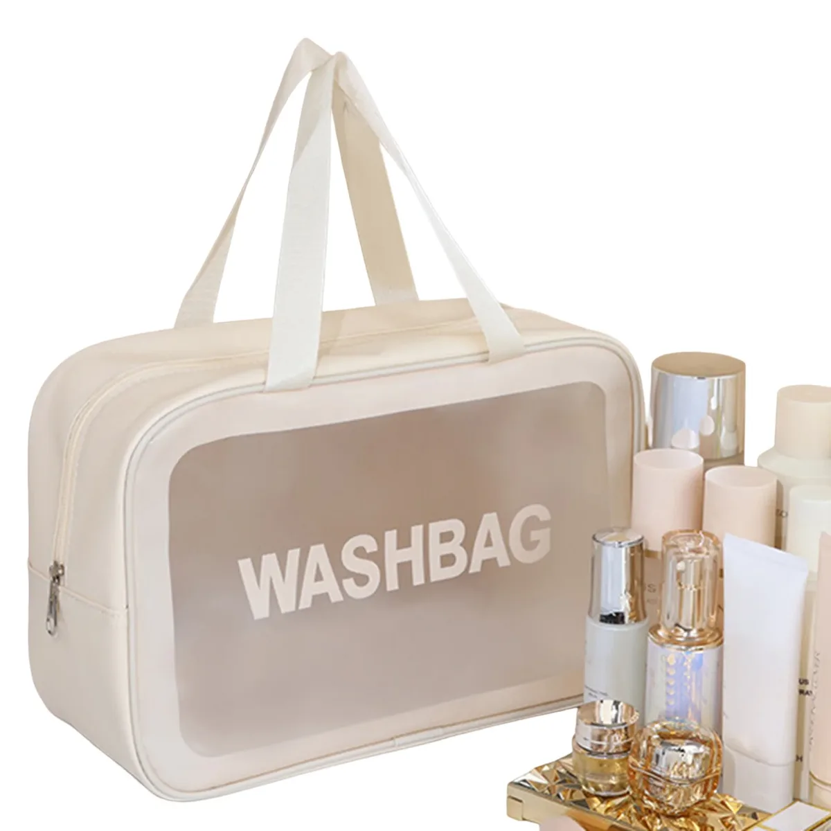 sac de toilette portable en pu pour femmes et hommes, sac de maquillage transparent imperméable, organiseur de toilette pour accessoires