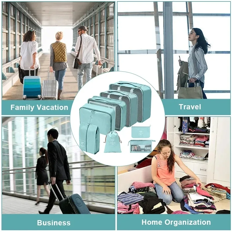 7/8/9 pièces nouvel ensemble organisateur de voyage sacs de rangement grande capacité valise stockage bagages vêtements tri organisateur ensemble pochette à chaussures
