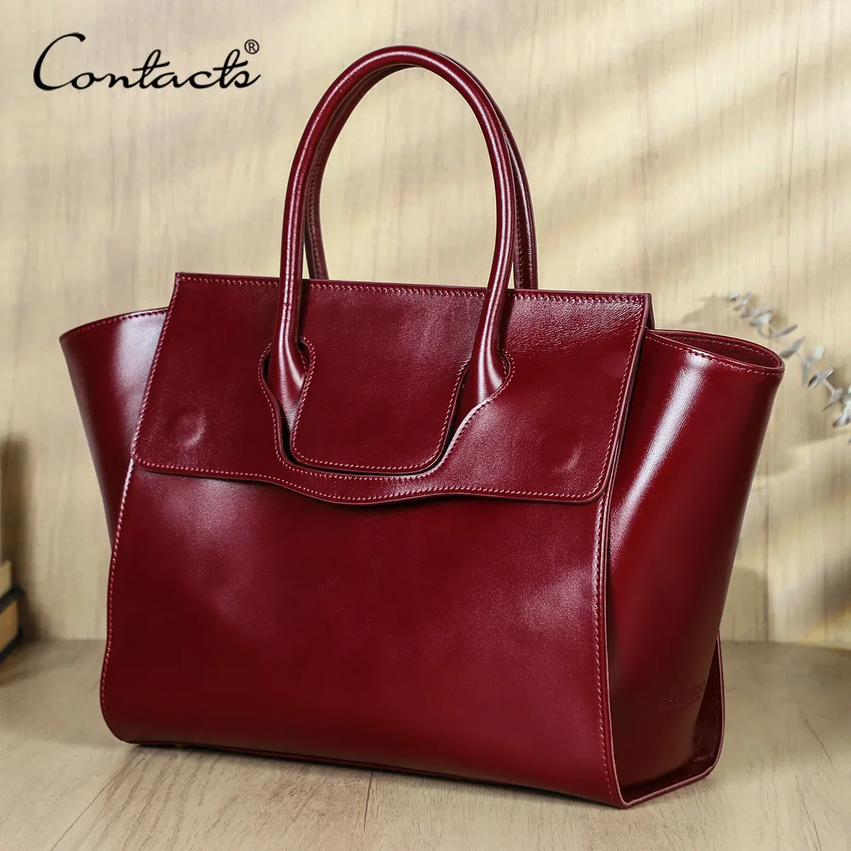 Porte documents Cuir Vache Bordeaux Bright Solid Motif Loquet Poche Limon 14 Pouces Voyage Bureau
