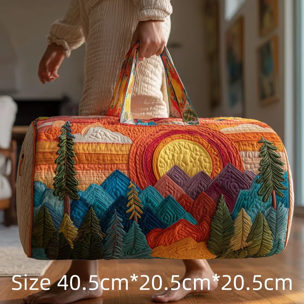 sac de voyage matelassé imprimé en 3d, fourre-tout de week-end, sac de sport, sac à main, motif cabane en montagne et forêt d'automne, paysage naturel vintage, pour femmes et hommes