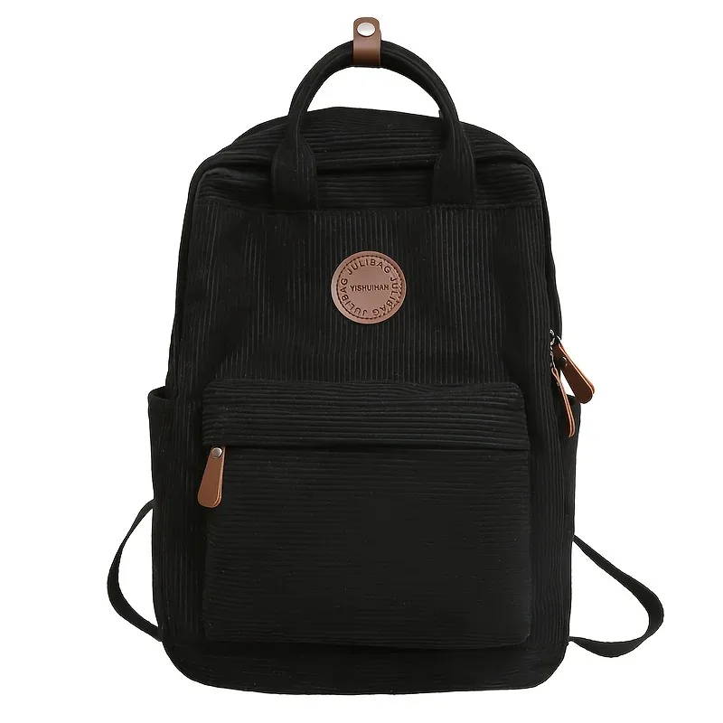 sac à dos décontracté en velours côtelé pour adolescents, 14 compartiments pour ordinateur portable, sac pour lycée et collège avec poche zippée, sacs à dos pour l'école