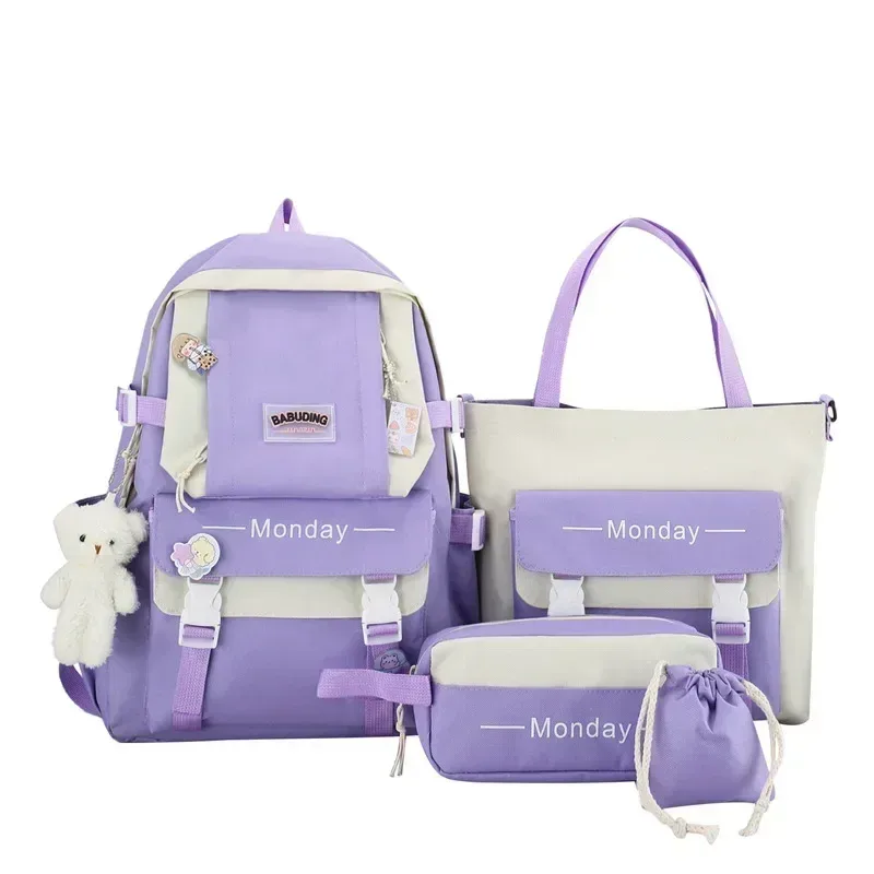 sac dos nylon rose blanc gris latérale monday enfants femmes école bandes fixation poignées pratiques travaux compartiments accessoires ensemble