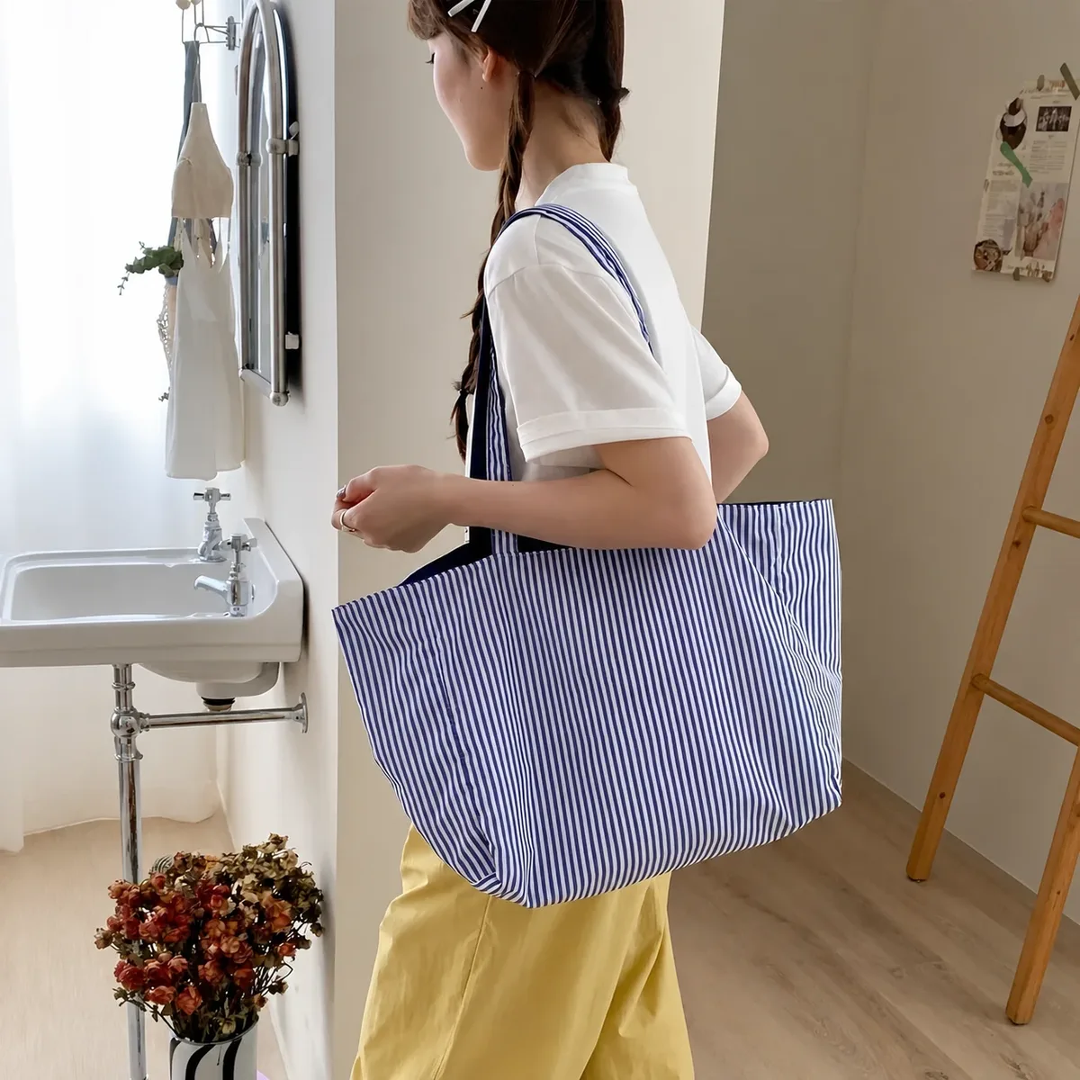 Sac à bandoulière réversible de grande capacité pour femmes, fourre-tout réversible respirant pour étudiantes, cours universitaires