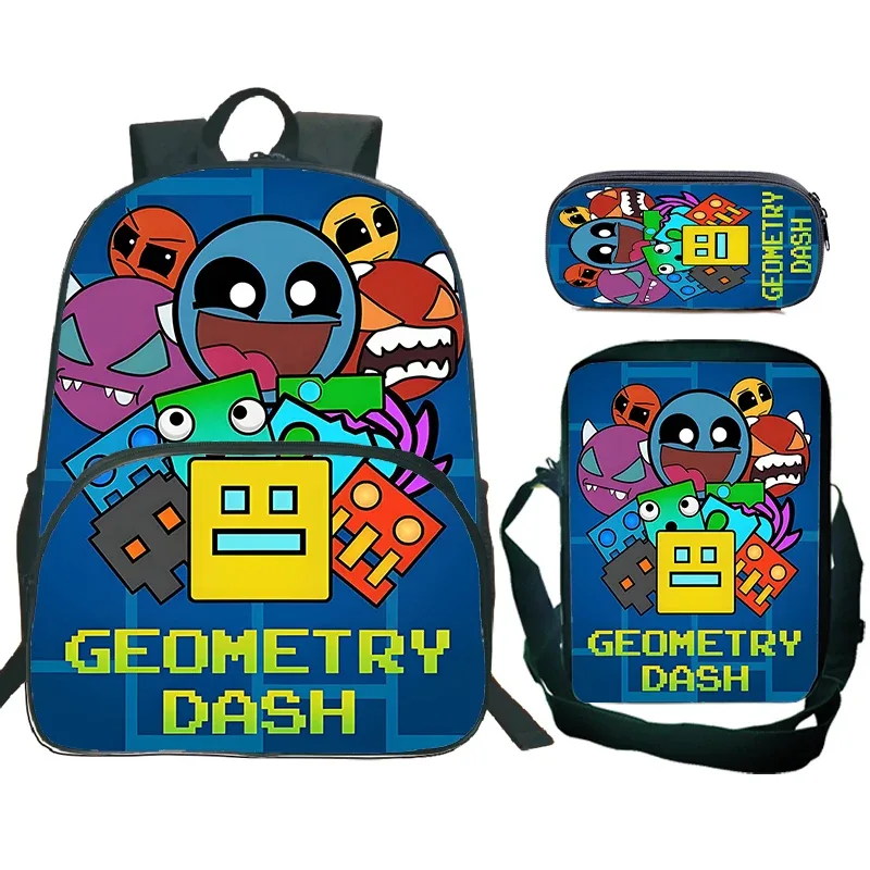 sac dos nylon design dessin animé motif geometry dash couleur multicolore format 20 35 litres usage école voyage