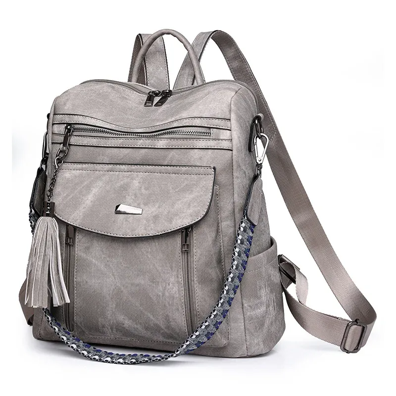 sac dos cuir texturé marron poches zippées ouvertes bandoulière arquée poche informatique imperméable jacquard vieille mode sac voyage femmes