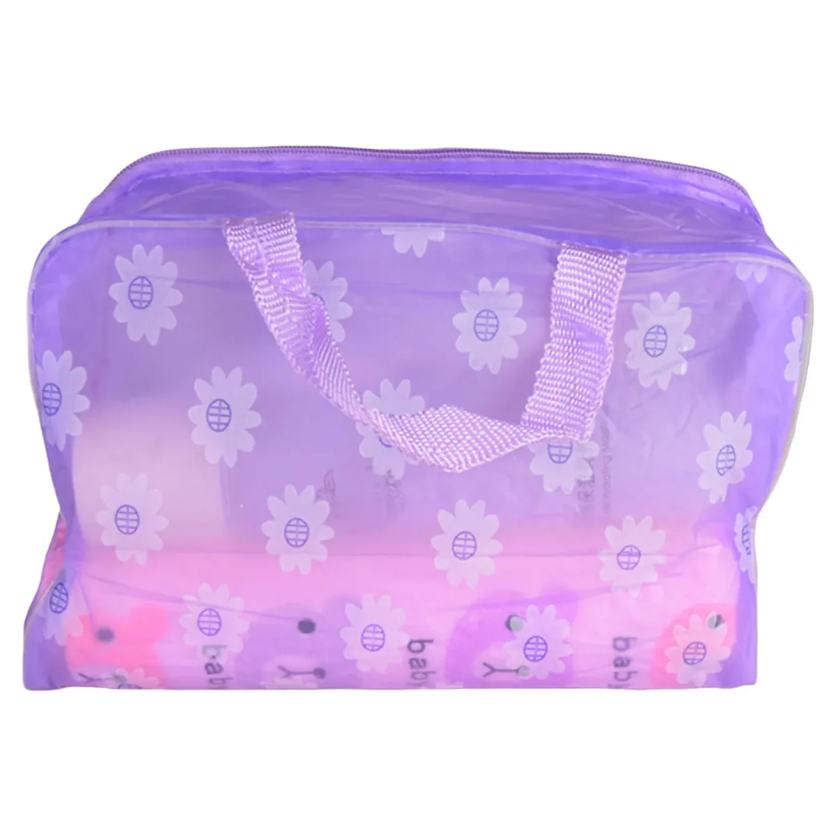 sac à cosmétiques transparent à fleurs imperméable, organisateur de toilette de voyage, pochette de rangement de maquillage en pvc avec poignée pour femmes 20x9x16cm