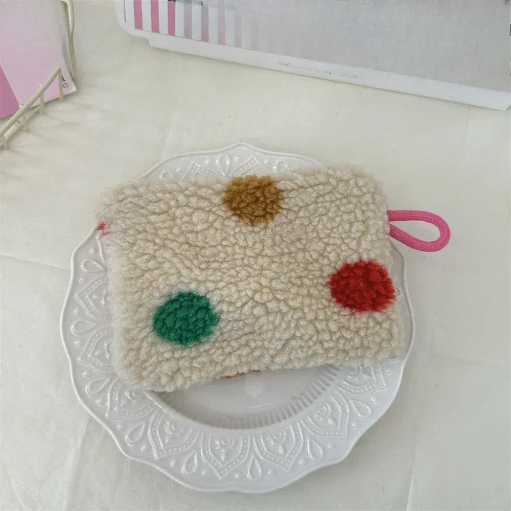mini trousse de maquillage en peluche mignonne, portable, voyage, cosmétique, rouge à lèvres, écouteurs, carte, sac à main de rangement, pochette portefeuille pour femmes