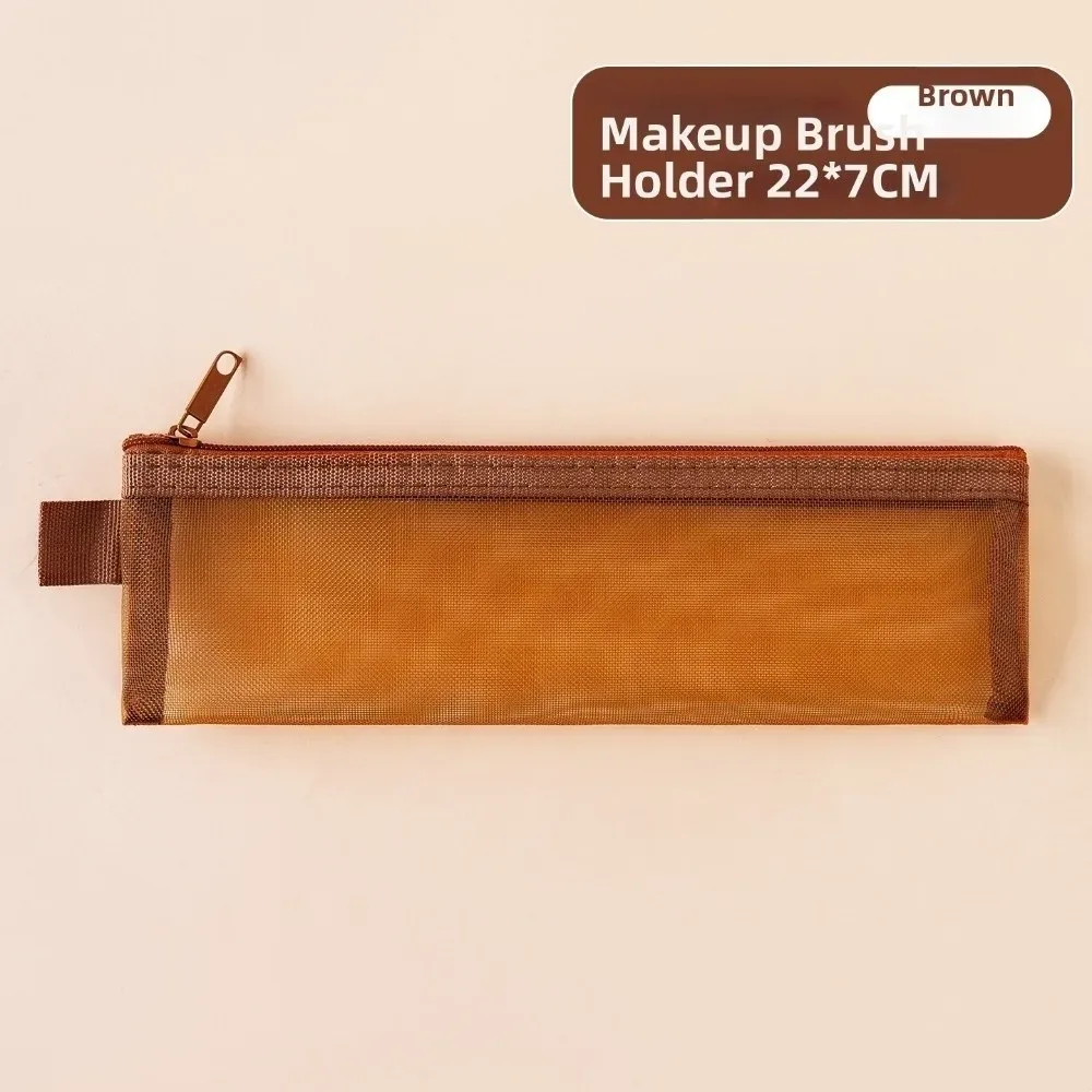 nouvelle trousse de rangement en maille pour pinceaux de maquillage, couleur unie, avec fermeture éclair, étui portable pour stylos, pochette de rangement pour stylos
