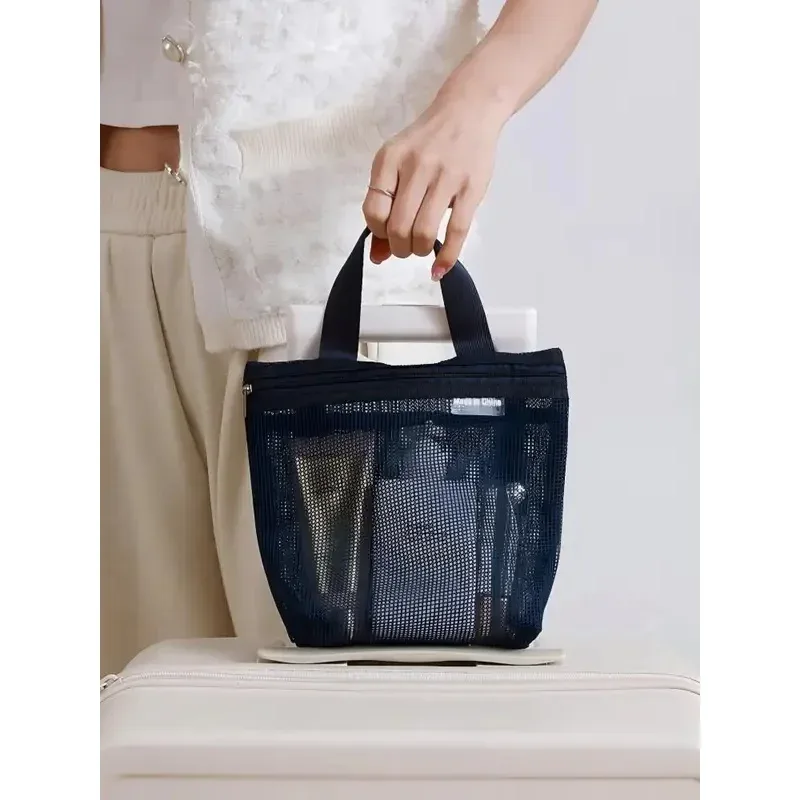 sac de rangement en maille homfish pour maquillage et articles de toilette, sac à main portable de voyage, organiseur suspendu pour accessoires de douche et de toilette
