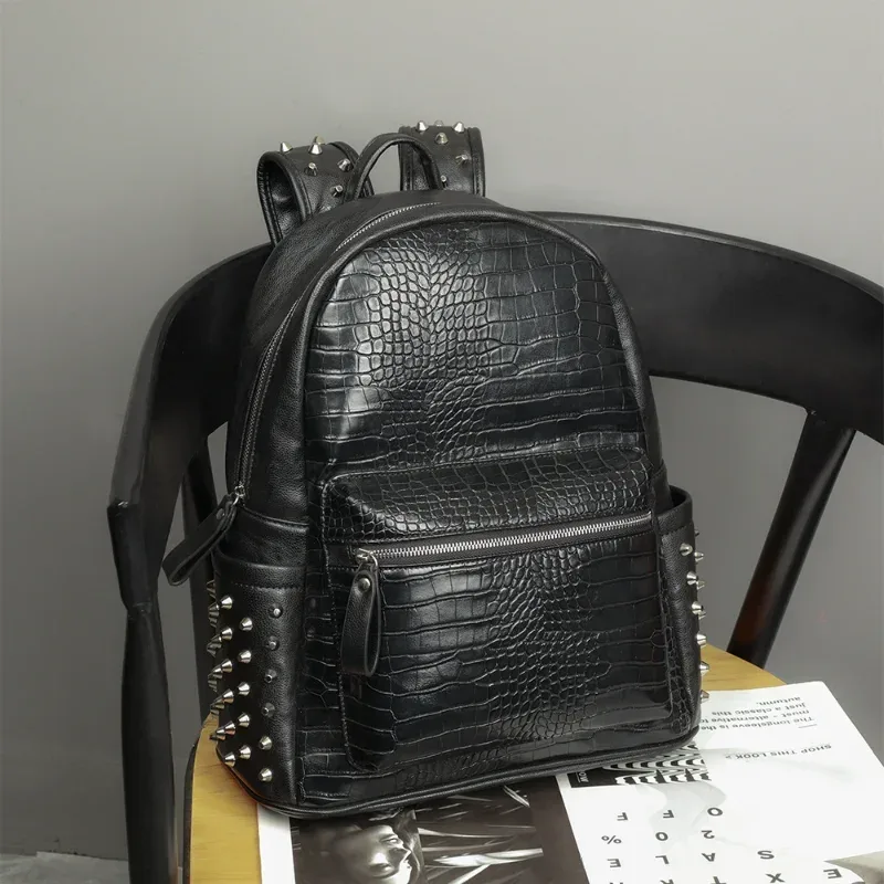 sac à dos de voyage en cuir pu pour hommes, sacs à dos pour ordinateur portable, motif crocodile, marque de créateur, luxe, nouvelle mode