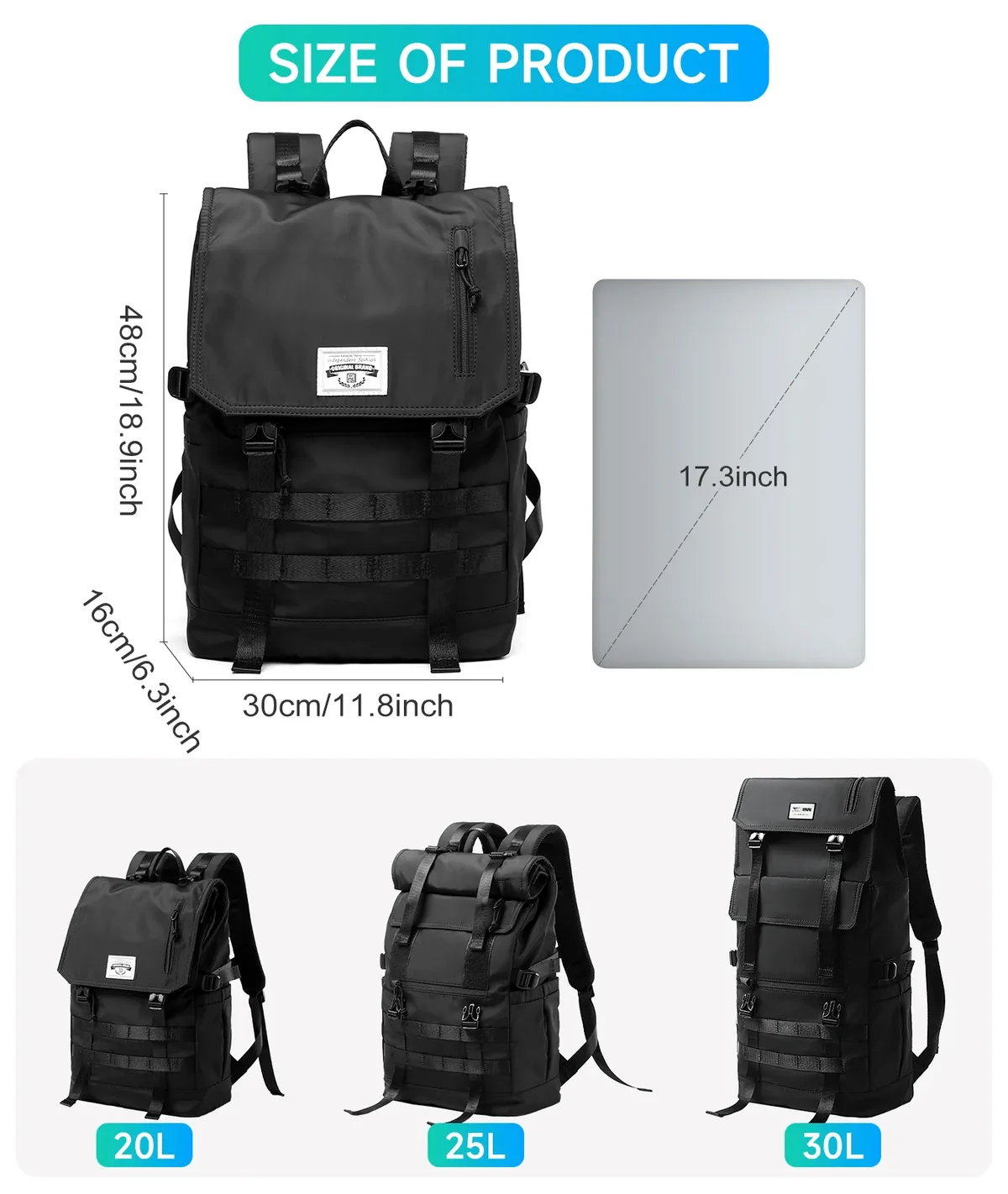 moyyi 3 en 1 sac à dos pour ordinateur portable extensible hommes femmes grand rouleau haut voyage sac à dos étanche sport de plein air rabat randonnée sac à dos