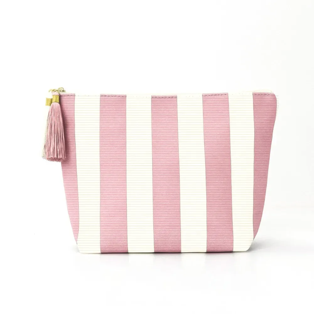 sac de maquillage en velours côtelé à haute esthétique, grande capacité, motif rayé, trousse de toilette, sac de rangement, accessoire de mode