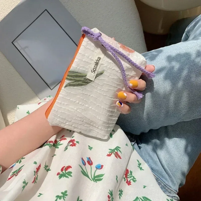 petit sac de maquillage cosmétique, mini sacs de rangement floraux en coton pour femmes, étui de maquillage pour rouge à lèvres, petit porte-monnaie pour enfants, pochette pour pièces de monnaie