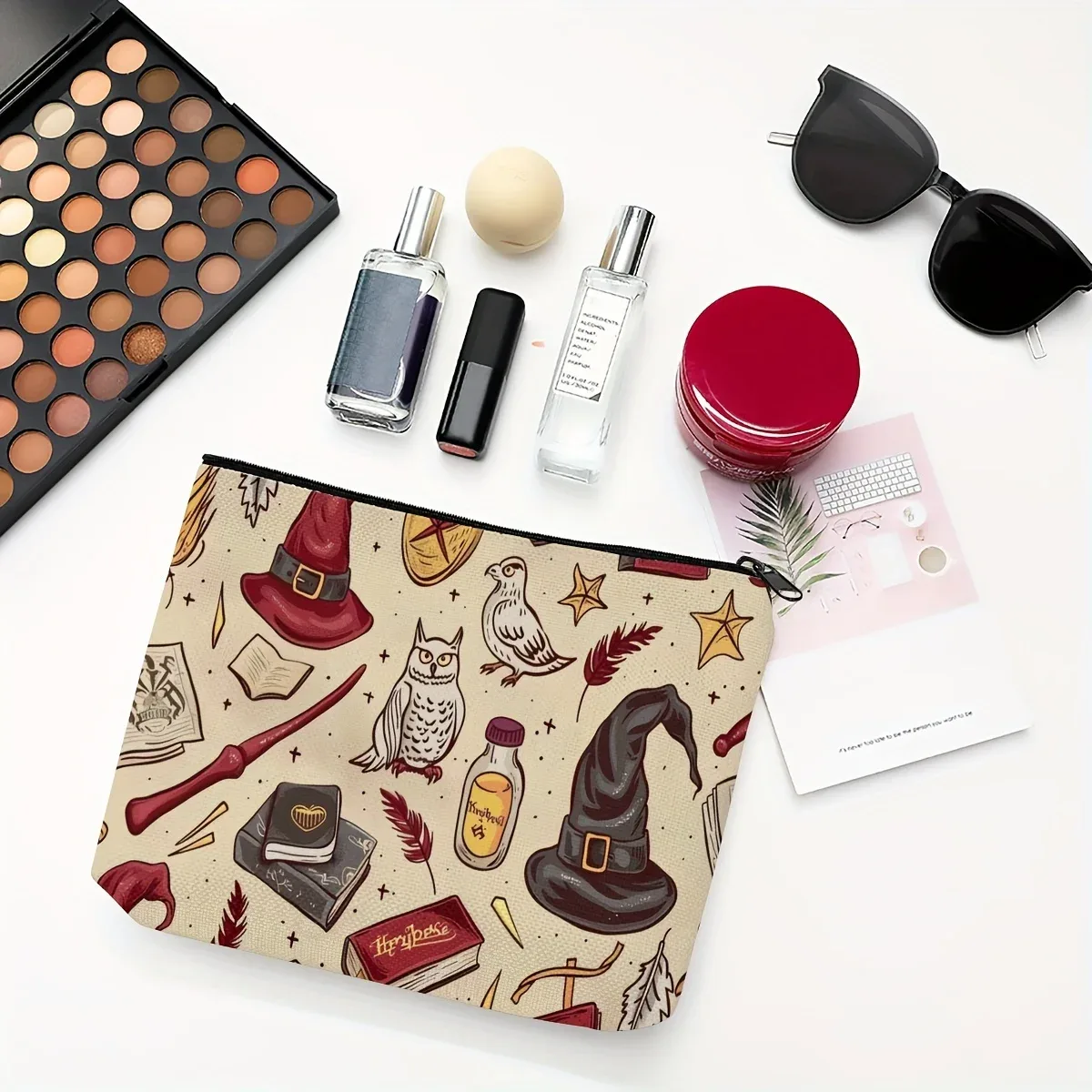 trousse de maquillage wizard 1 pièce, pochette cosmétique pliable et légère avec fermeture éclair, organisateur de voyage idéal et mignon, cadeau d'anniversaire
