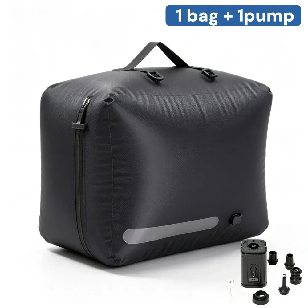 sac compression polyester noir bandes grises vide voyage rangement grande capacité utilisation famille camping