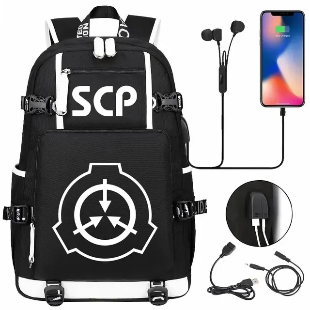 sac à dos scp foundation cartable noir, sacs d'école de dessin animé pour enfants adolescents, sac à dos de voyage scp, sacs initiés par ordinateur portable usb