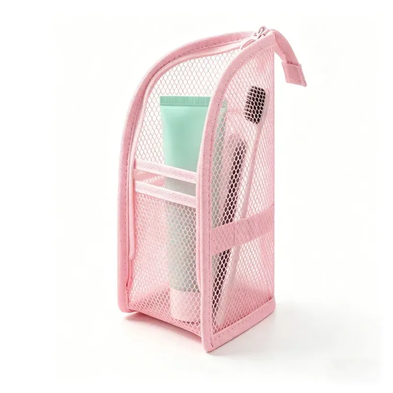 trousse de toilette de voyage en maille, organisateur portable pour brosse à dents et cosmétiques, pochette de rangement pour pinceaux de maquillage, trousse de lavage pour salle de bain