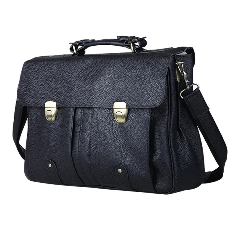 sacoche de haute qualité en cuir de vache véritable pour hommes, sac d'affaires, étui pour ordinateur portable 15,6", porte-documents masculin, sacoche de bureau, sac messager.
