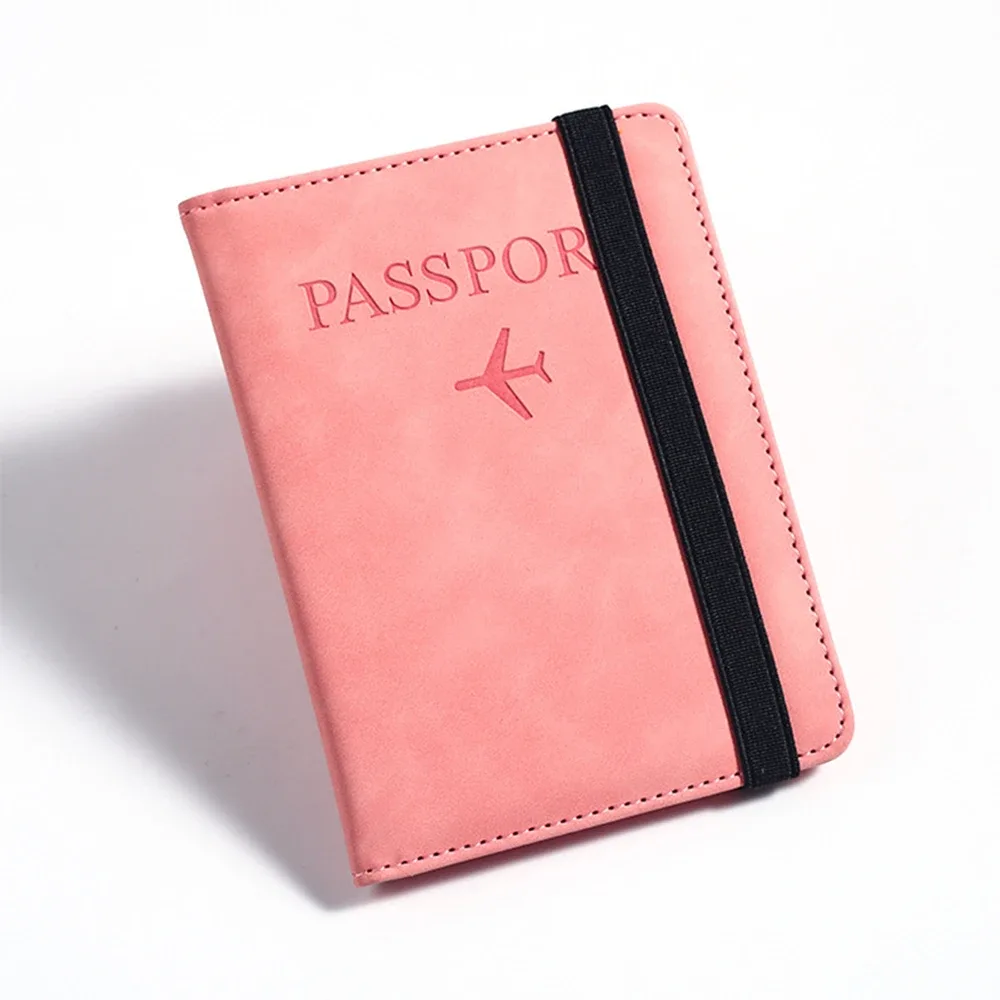 porte-passeport rfid personnalisé en pu pour homme, 2 styles d'enveloppes, motif avion imprimé, portefeuille de passeport antivol, minimaliste