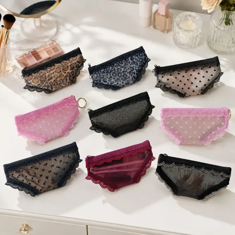 trousse de toilette transparente y2k en dentelle et résille en forme de cœur pour maquillage et cosmétiques – idéale pour les voyages