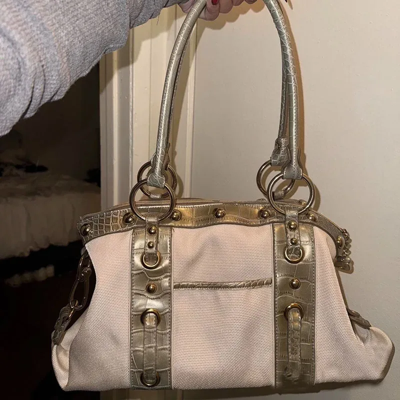 sac à main vintage haut de gamme grande capacité, sac à bandoulière décontracté pour jeunes femmes, style chic et cool, sac sous le bras contrastant