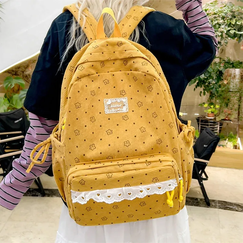 sac à dos à imprimé floral à pois, sac d'école, joli sac à dos de voyage pour étudiants, décoration en ruban à nœud papillon, sac à livres léger