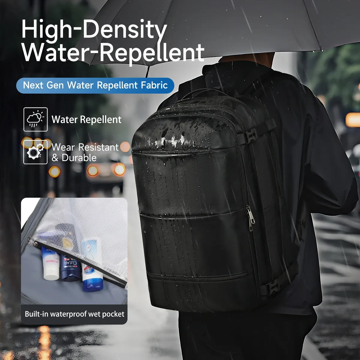 sac à dos de compression sous vide tigernu pour hommes, sac à dos de voyage extensible avec port usb, grande capacité, sac pour ordinateur portable 17 pouces, sacs de cabine pour l'école