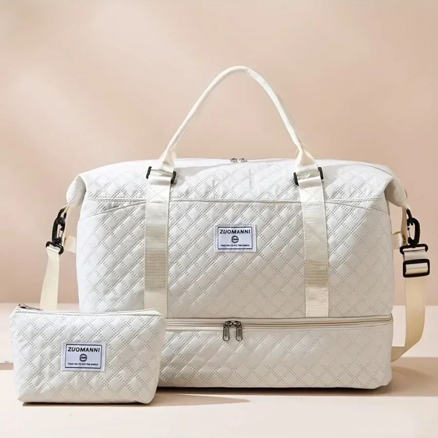 Ensemble de 2 sacs polochons de voyage de grande capacité avec compartiment à chaussures et pochette à cosmétiques, sac de sport décontracté en nylon, sac de nuit pour week-end