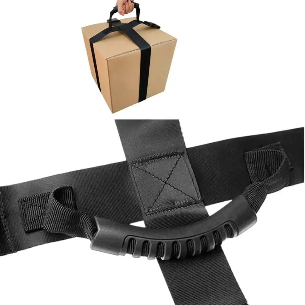 ceinture transport nylon noire boîte carton stabilité bandes latérales usage voyage livres emballage bois