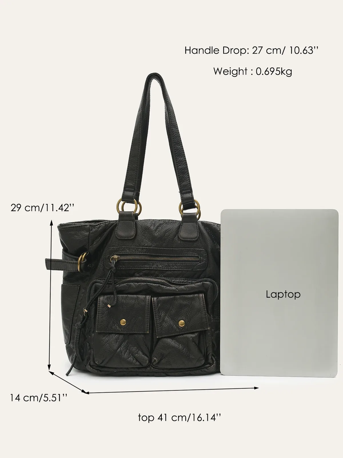 sac à main fourre-tout en cuir vegan pu délavé style rétro cr y2k, avec plusieurs poches et fermeture à glissière, sac à bandoulière pour femme, mode décontractée quotidienne.