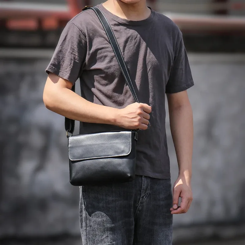 guro-sac messager vintage en cuir véritable pour homme, sac à bandoulière, cuir de vachette cheval, élan, haute qualité, rabat 03, 8 pouces, isub