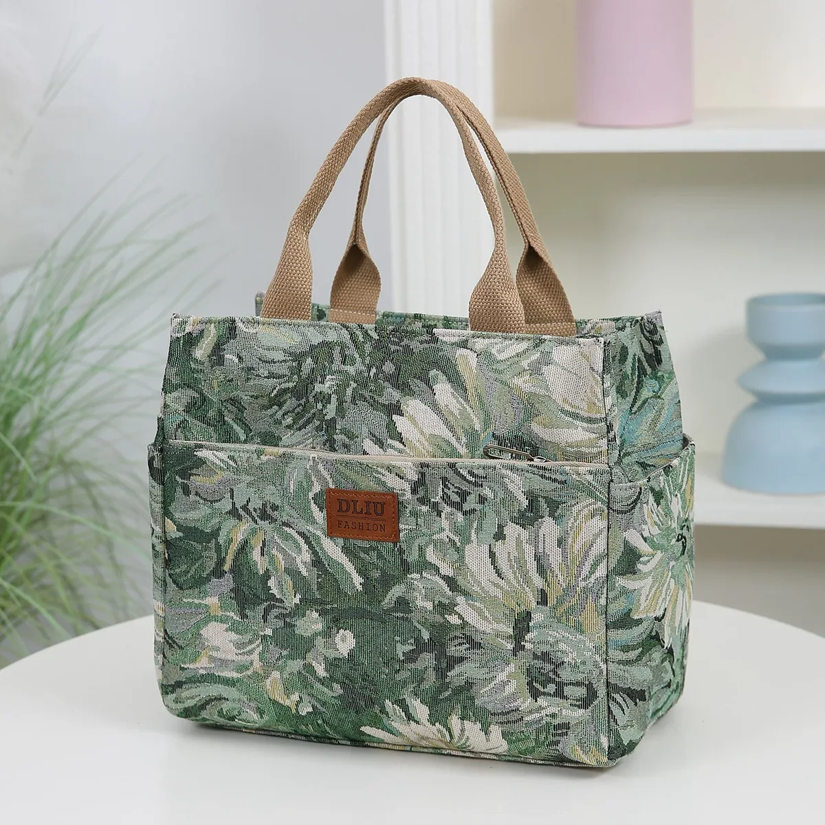 nouveau sac à main en tissu épais de grande capacité, sac fourre-tout, sac de shopping, sac polyvalent, sac à lunch, sac bento, motif floral