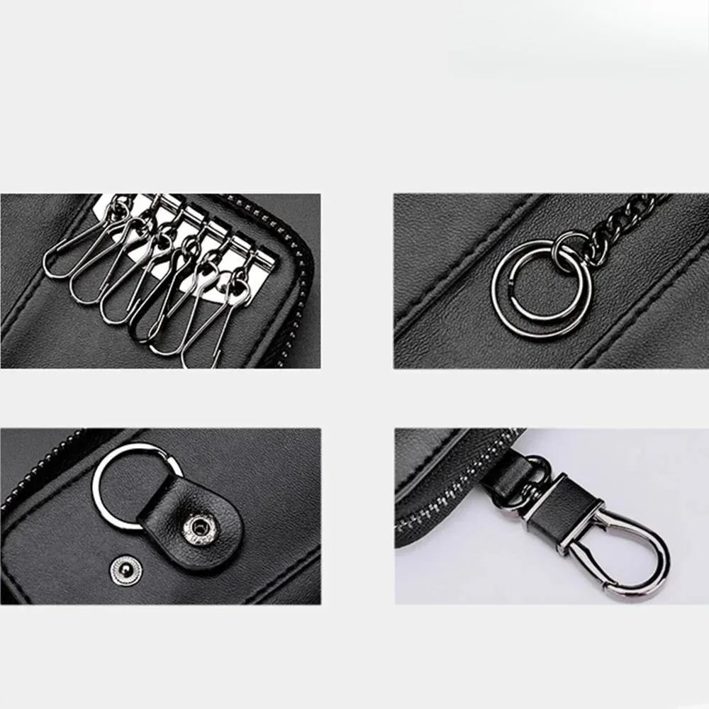 porte-clés en cuir véritable unisexe, sac à clés, organisateur multifonction, porte-monnaie, femme de ménage intelligente, petite étui pour clés de voiture, pochette pour clés