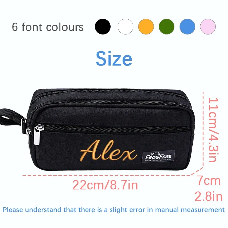 trousse polyester solide personnalisation lettres dorées compartiments maquillage voyage noir bleu rouge gris kaki