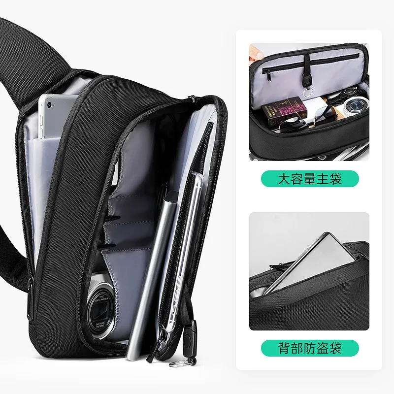 sac à bandoulière étanche noir de qualité supérieure pour hommes, sacoche magnétique légère et minimaliste, sac à bandoulière