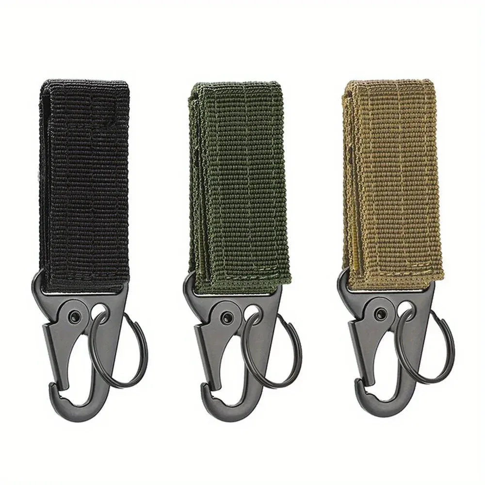 mousqueton tactique d'extérieur, 3 pièces, porte-clés edc, sangle en nylon, porte-clés, sac à dos de camping, crochet de ceinture, boucle suspendue, clip muilter