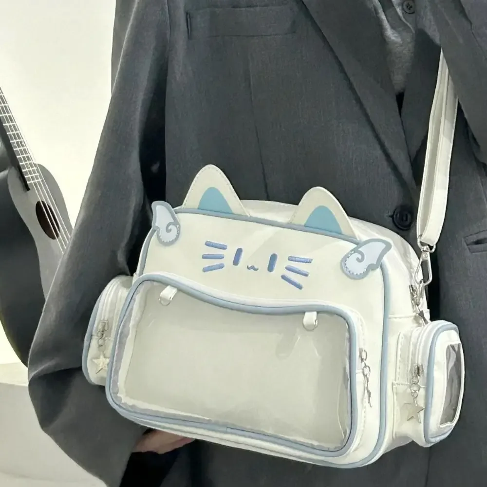 Sac à bandoulière Y2K Adge Display pour femme, style preppy JK, sac Itabag chat mignon, pochette transparente Kawaii, en cuir PU