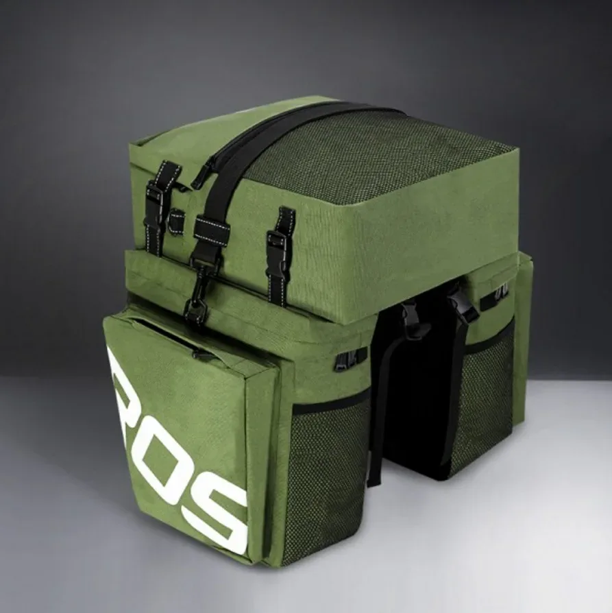 sac vélo nylon beige compartiments latéraux poche zip fermure kam hook grande capacité transport voyage cyclisme