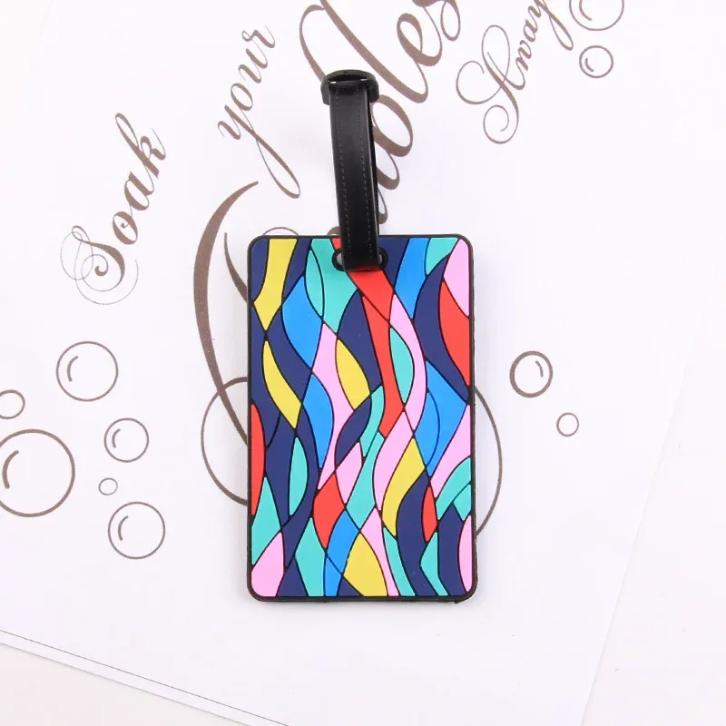étiquette de bagage imprimée à rayures, puzzle, porte-carte en silicone souple en pvc, passe d'embarquement de dessin animé, étiquettes de bagages d'avion, étiquette de valise