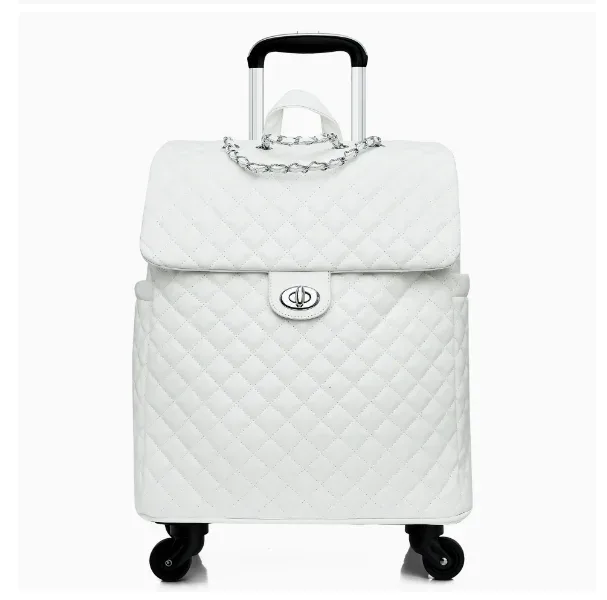 valise de voyage en cuir pu pour femme, motif diamant, étanche, taille cabine 20 pouces, sac à roulettes avec roues pivotantes