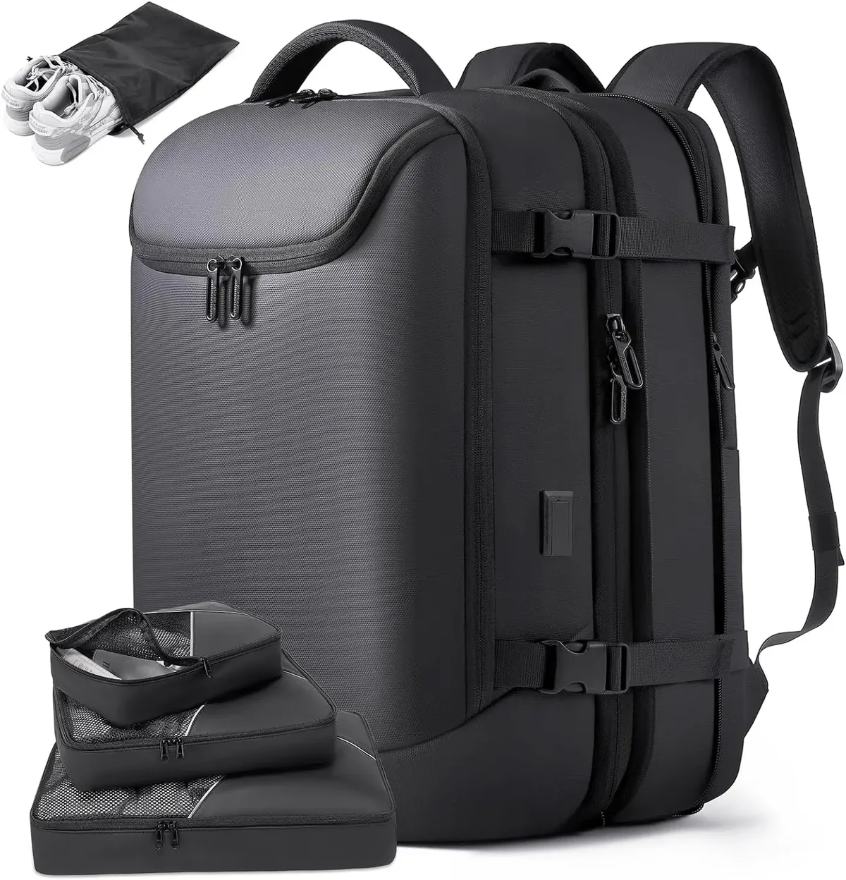 sac à dos de voyage extensible de 40l à 50l avec 3 cubes d'emballage, pour ordinateur portable de 17.3 pouces, grande capacité, pour hommes et femmes