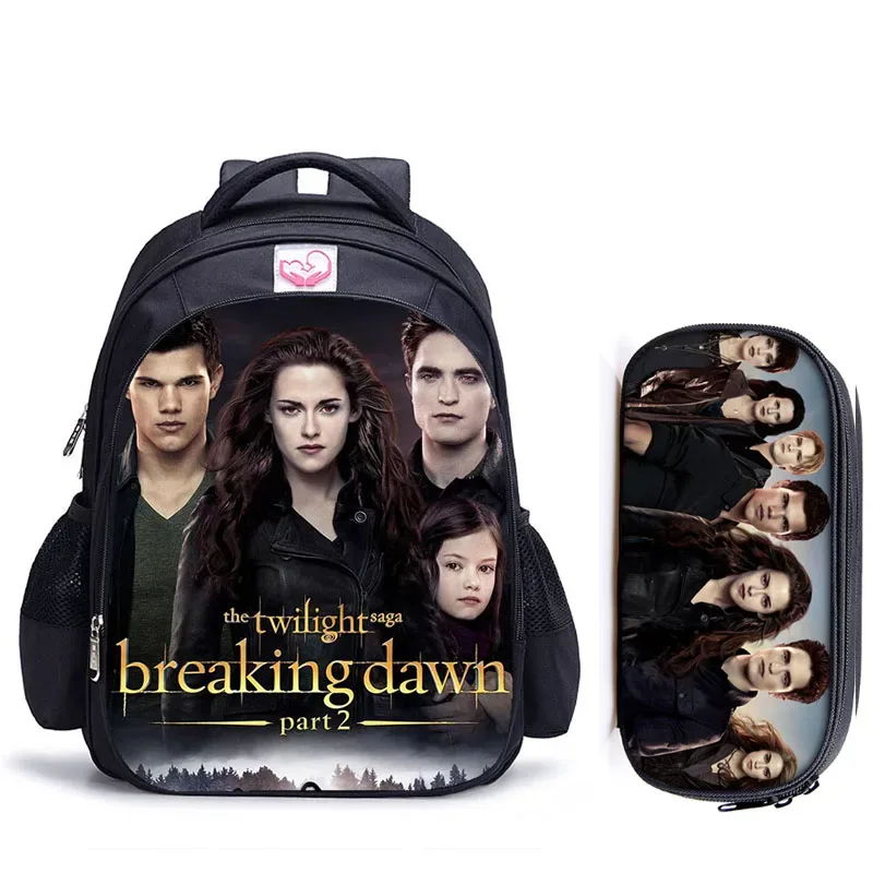 sac dos polyester twilight personnages imprimés pochette mesh latérale poche fendue ceinture air enfant adolescents usage école jour