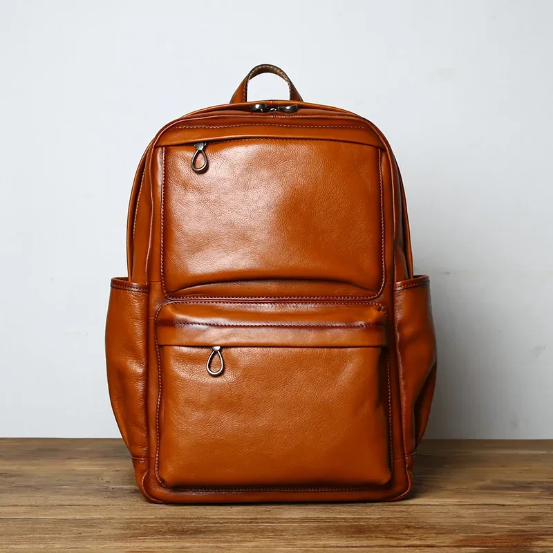 nzpj – sac à dos en cuir pour hommes, sac de voyage, mode européenne et américaine, vintage, première couche, en cuir de vache, pour loisirs