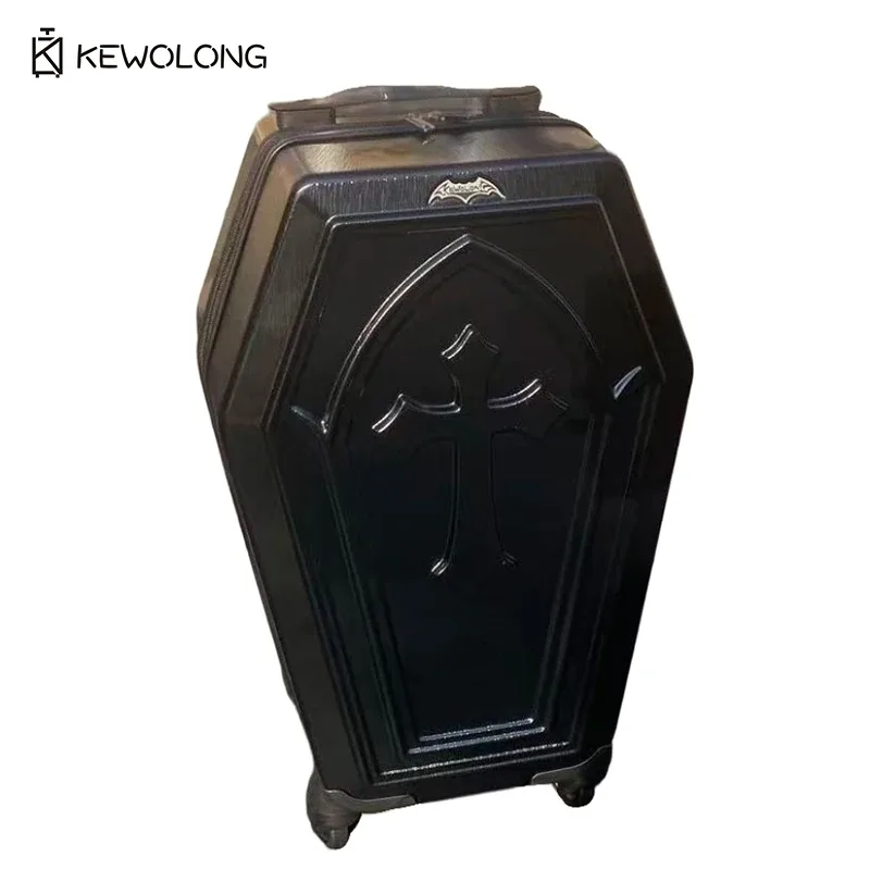 Valise de voyage unique de style cercueil gothique, à coque rigide avec croix en relief, esthétique sombre, valise trolley pour la subculture gothique