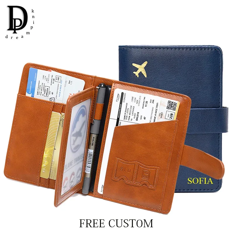 portefeuille de passeport de voyage avec lettres personnalisées, sac à cartes de grande capacité en cuir pu pour hommes, porte-passeport multifonction pour voyage d'affaires