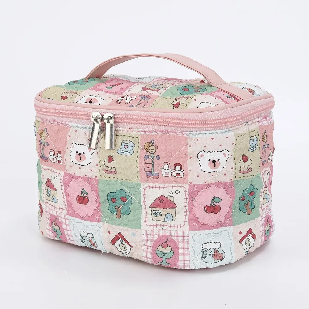 sac de maquillage portable grande capacité, motif dessin animé, style coréen, sac de rangement pour maquillage, sac cosmétique, extérieur