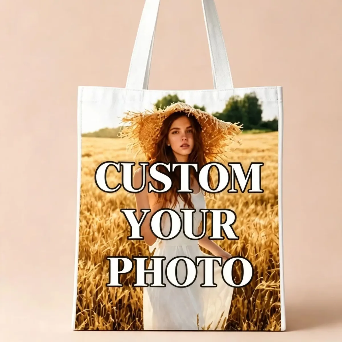 sac fourre-tout personnalisé en toile avec photo, imprimez votre propre image, grande capacité, sac à bandoulière réutilisable, sac de shopping personnalisé ﻿