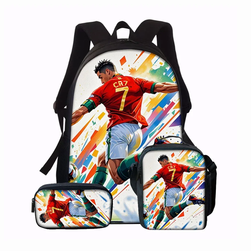 ensemble de sacs à dos 3 pièces à motif étoile de football cr7 – sac à dos décontracté de grande capacité avec pochette et sac fourre-tout assortis, parfait pour le quotidien