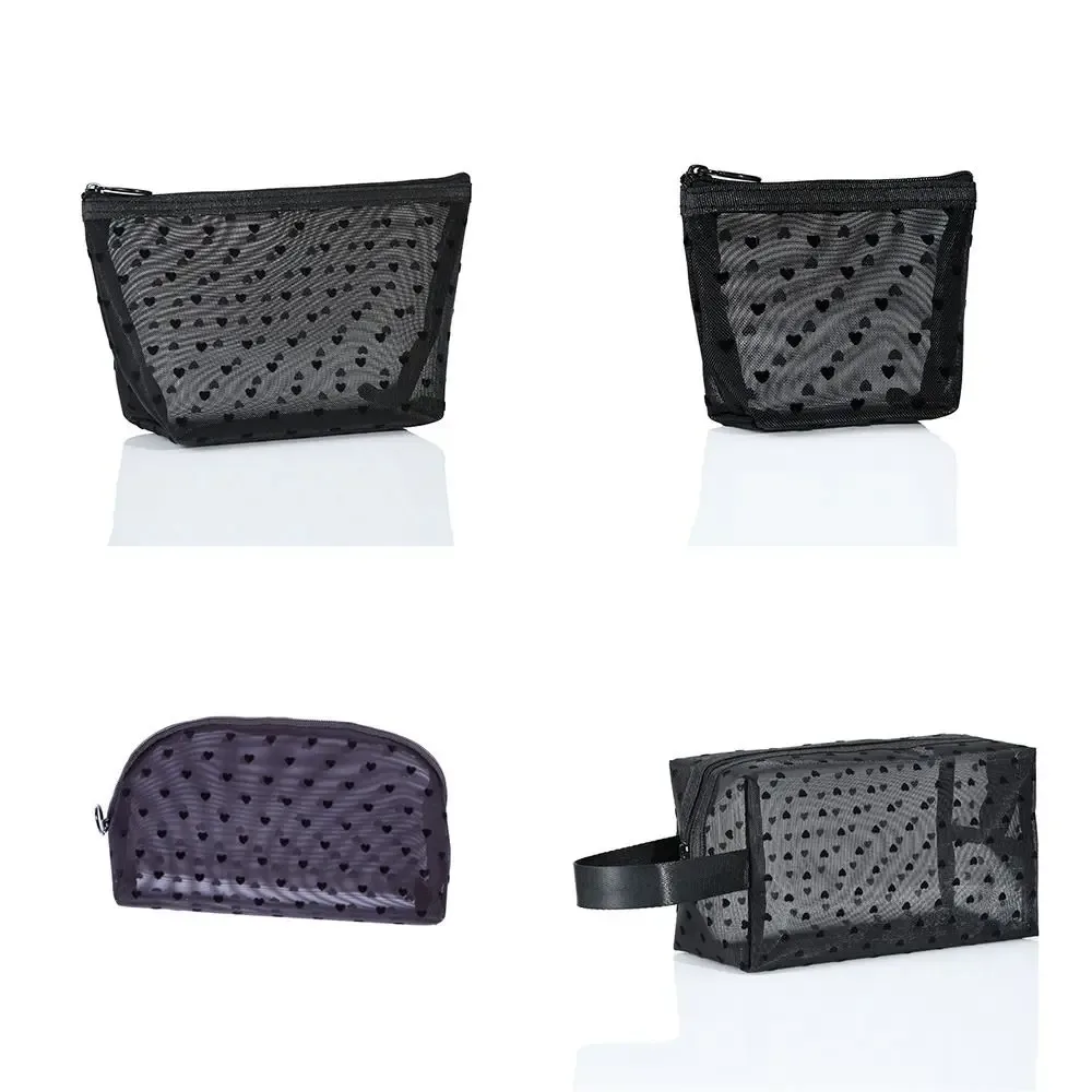 trousse de maquillage transparente grande capacité à fermeture éclair, motif cœur et points ondulés, sac de rangement cosmétique, trousse de toilette de voyage